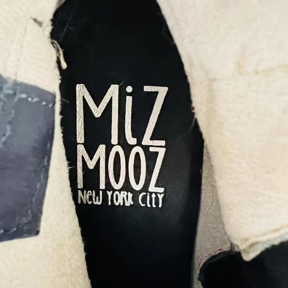 Miz Mooz Boots Womens 7.5 Blue Leather Ankle Zip Low Block Heel Booties Shoes